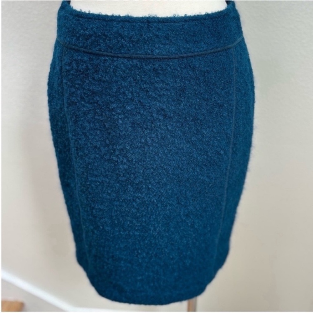 St John Pencil Skirt Office Tailored Boucle Wool Mohair Silk Teal Blue Size 4 - Picture 4 of 16